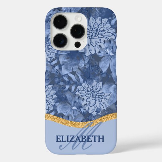 Coques Case-Mate iPhone Watercolor Floral Monogram Pattern - Blue on Blue (Verso)