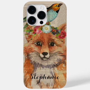 Coque Pour Pour iPhone 14 Pro Max Watercolor Fox Floral Collage Nom personnalisé