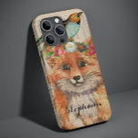 Coque Pour iPhone 14 Watercolor Fox Floral Collage Nom personnalisé<br><div class="desc">Watercolor Fox Floral Collage Nom personnalisé Smart Phone Boîtes dispose d'un tableau moderne d'aquarelle d'un renard portant une couronne florale avec un oiseau sur la tête. Personnalisez avec votre nom personnalisé en modifiant le texte dans la zone de texte fournie. Cadeaux parfaits pour Noël, fêtes, anniversaire, fête des mères, meilleurs...</div>