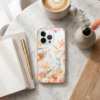 Coque iPhone 15 Pro Watercolor Pink and Gold Floral Custom Name Phone