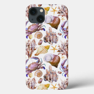iPhone 13 Case Watercolor Sea Life Pattern 4