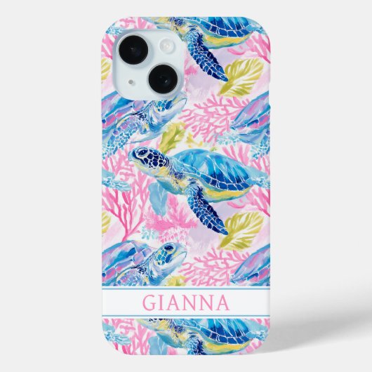 Coques Case-Mate iPhone Watercolor Sea Turtles Monogrammed (Verso)