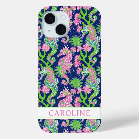 Coques Case-Mate iPhone Watercolor Seahorses Monogrammed (Verso)