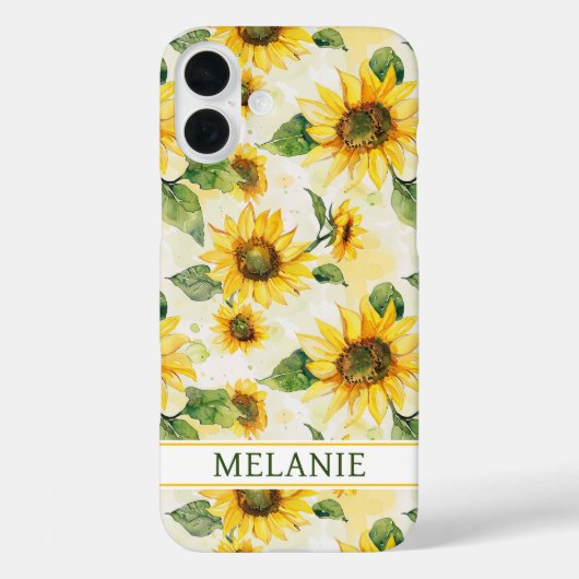 Coques Case-Mate iPhone Watercolor Sunflowers Monogrammed (Verso)