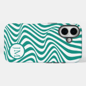 Coques Case-Mate iPhone Wavy Abstract Teal with Initial  (Verso (horizontal))