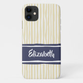 Coques Case-Mate iPhone Wavy Painterly Stripes Navy and Cream With Name (Dos)