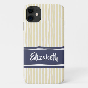 Case-Mate iPhone Case Wavy Painterly Stripes Navy and Cream With Name