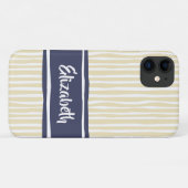 Coques Case-Mate iPhone Wavy Painterly Stripes Navy and Cream With Name (Dos (Horizontal))