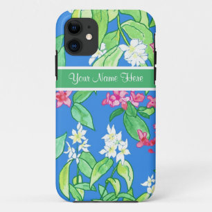 Coques Pour iPhone Weigela, Philadelphus sur le bleu, fleurs du print