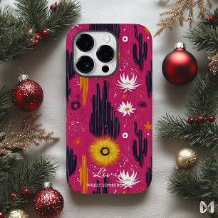 Coque Pour iPhone 14 Pro Wellness Desert Blooms avec Bold Magenta & Cactus