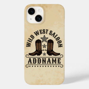 Coque Pour iPhone 14 Western Cowboy Boots AJOUTER LE NOM Sheriff Spurs 