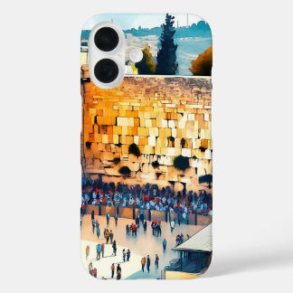 Coques iPhone 16 Western Wall Kotel Water Color Art