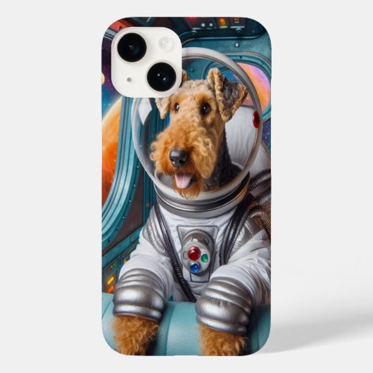 Coques Case-Mate iPhone Whimsical Airedale Terrier Travailler comme astron (Verso)