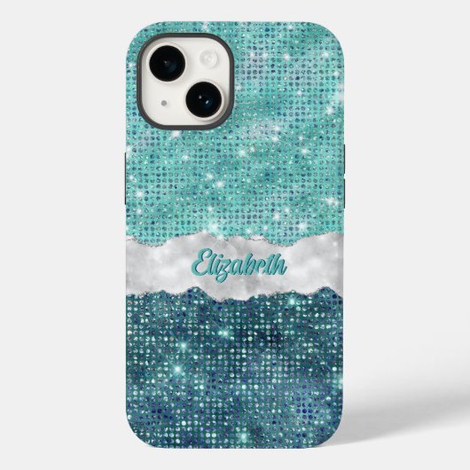 Coques Case-Mate iPhone Whimsical Faux Turquoise Parties scintillant Turqu (Verso)
