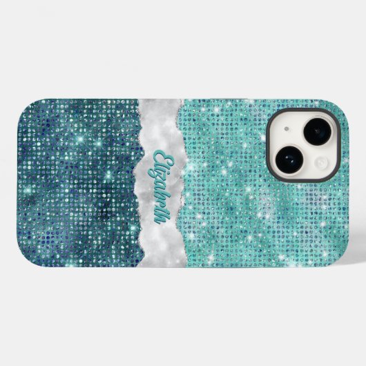 Coques Case-Mate iPhone Whimsical Faux Turquoise Parties scintillant Turqu (Verso (horizontal))