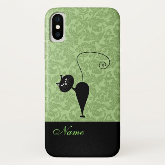 Coques Case-Mate iPhone Whimsical Funny tendance chat noir damask (Dos)