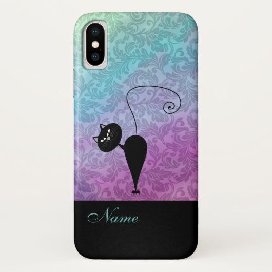 Coques Case-Mate iPhone Whimsical Funny tendance chat noir damask (Dos)