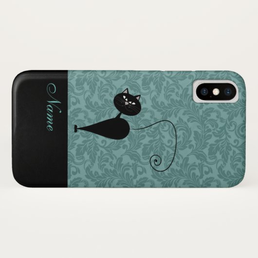 Coques Case-Mate iPhone Whimsical Funny tendance chat noir damask (Dos (Horizontal))