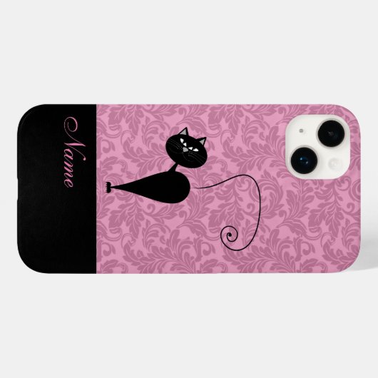 Coques Case-Mate iPhone Whimsical Funny tendance chat noir damask Coque-Ma (Verso (horizontal))