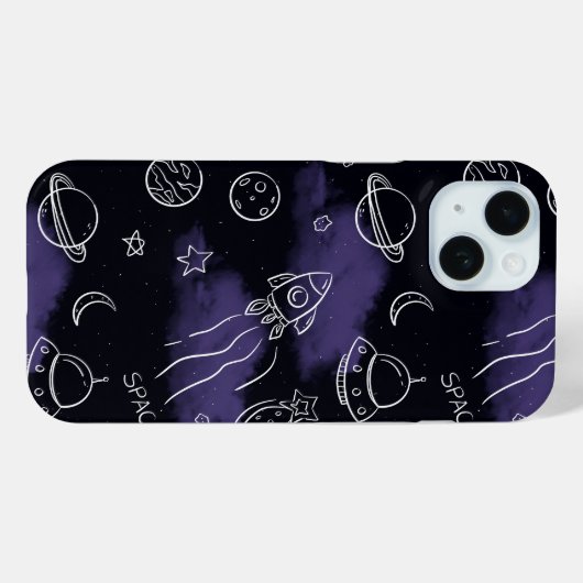 Coques Case-Mate iPhone Whimsical Purple Outer Space Seamless Pattern (Verso (horizontal))