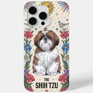 Coque iPhone 15 Pro Max Whimsical Shih Tzu avec Celestial et Floral Detai
