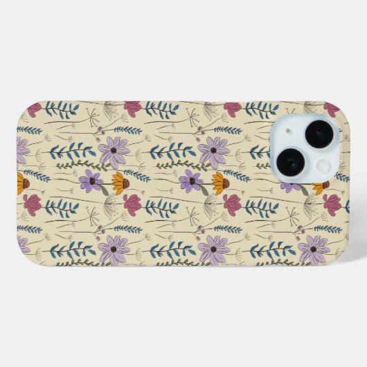 Coques Case-Mate iPhone Whimsical Wildflower Seamless Pattern (Verso (horizontal))