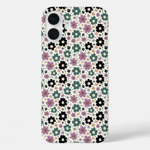 Coques iPhone 16 Plus Whimsy à fleurs vertes et violettes