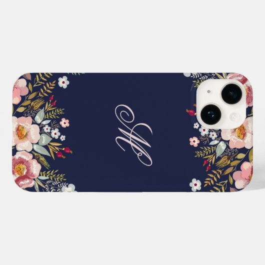 Coques Case-Mate iPhone Whimy Floral Monogram Navy (Verso (horizontal))
