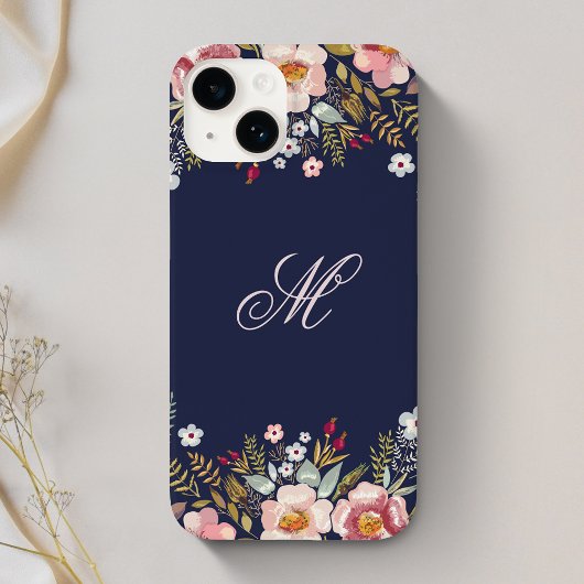 Coques Case-Mate iPhone Whimy Floral Monogram Navy