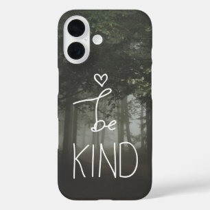 Coques iPhone 16 White Be Kind Citation Cute Heart Typographie Girl