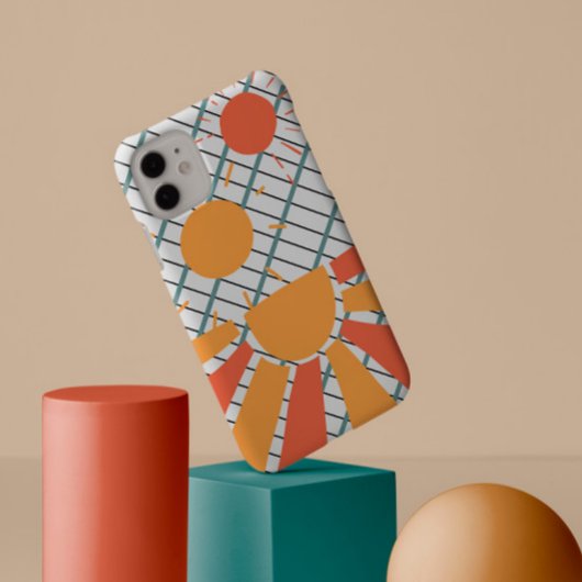 Coques Case-Mate iPhone white & black grid Retro red orange Sunset on blue