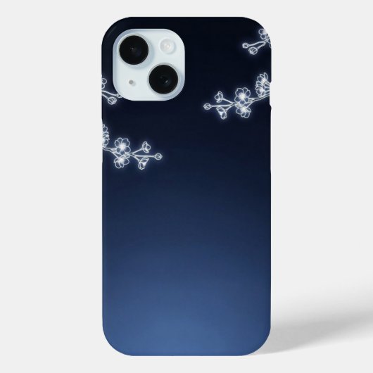 Coques Case-Mate iPhone White Cherry Blossom Navy Background (Verso)