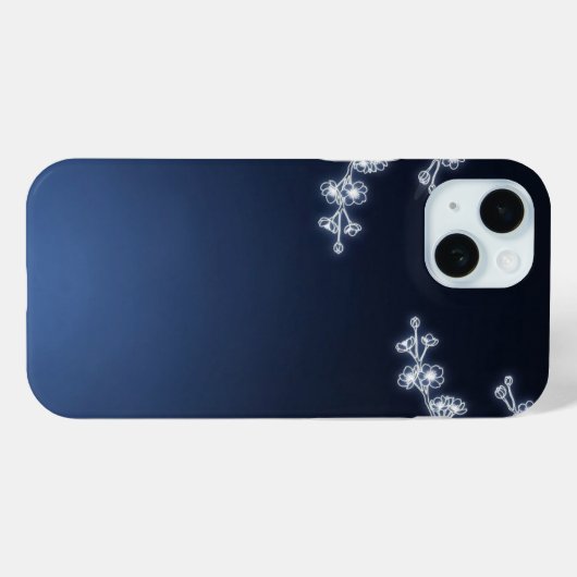 Coques Case-Mate iPhone White Cherry Blossom Navy Background (Verso (horizontal))