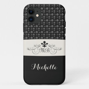 Coque Case-Mate Pour iPhone White Fleur de Lis noir élégant