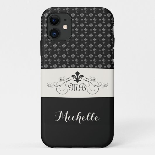Coques Case-Mate iPhone White Fleur de Lis noir élégant (Dos)