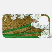 Coques Case-Mate iPhone White Flowers and Green Stems on Brown Border (Verso (horizontal))