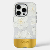 Coques Case-Mate iPhone White Magnolia Painting Yellow Gold Custom Name (Verso)