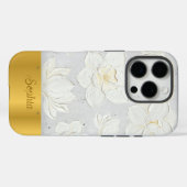 Coques Case-Mate iPhone White Magnolia Painting Yellow Gold Custom Name (Verso (horizontal))