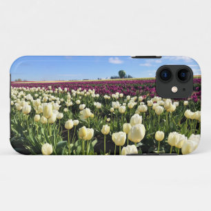 Case-Mate iPhone Case White & Purple Tulip Field with Hot Air Balloon
