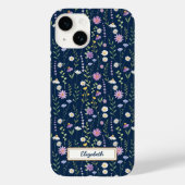 Coques Case-Mate iPhone Wild Flowers Pattern Blue navy Background (Verso)