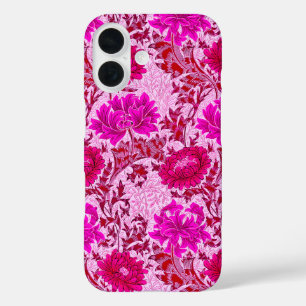 Coques iPhone 16 William Morris Chrysanthemums, Bourgogne et rose