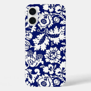 Coques iPhone 16 Plus William Morris Floral Damask, Bleu de Cobalt & Bla