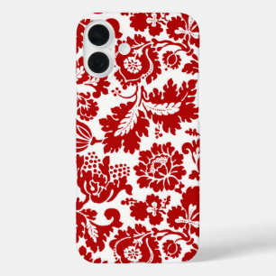 iPhone 16 Plus Case William Morris Floral Damask, Deep Red et White