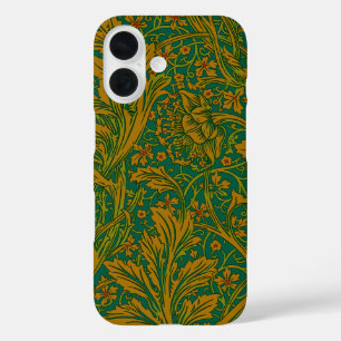 Coques iPhone 16 William Morris Motif Arcadia Fleurs Vert Doré