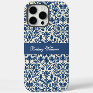 Coques iPhone 16 Pro Max William Morris Thistle damask Bleu de cobalt et bl