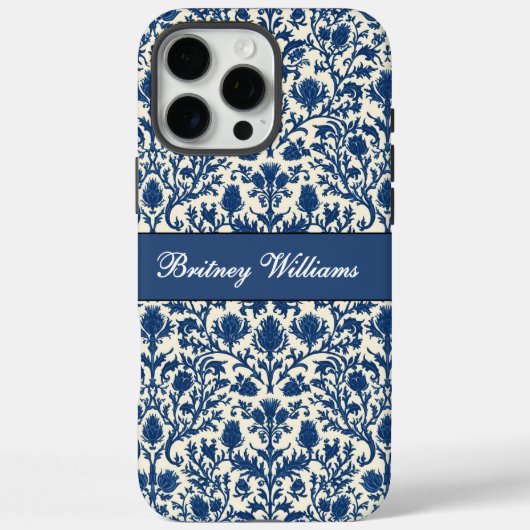 Coques Case-Mate iPhone William Morris Thistle damask Bleu de cobalt et bl (Verso)