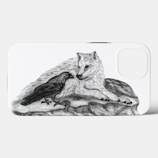 Coques Case-Mate iPhone Wolf and Raven black and white design (Verso (horizontal))