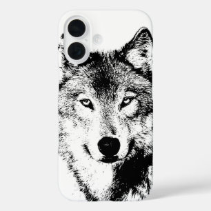 Coques iPhone 16 Wolf Black & White Pop Art