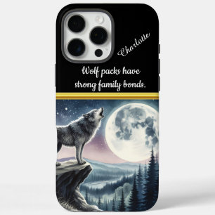 Coques iPhone 16 Pro Max Wolf hurle à pleine lune dans une forêt sereine