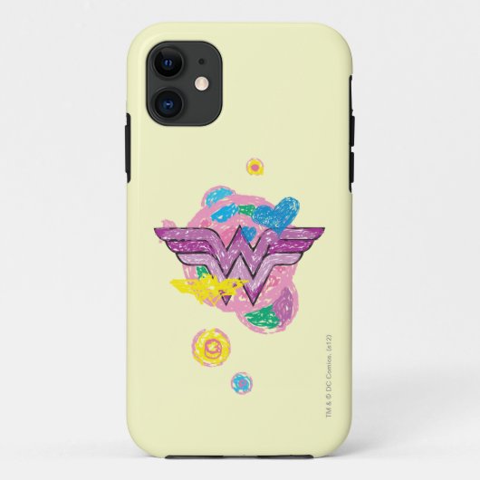 Coques Case-Mate iPhone Wonder Woman Scribbles colorés (Dos)